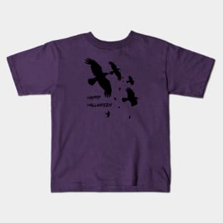 Happy Halloween Crows In Flight Vector Silhouette Kids T-Shirt